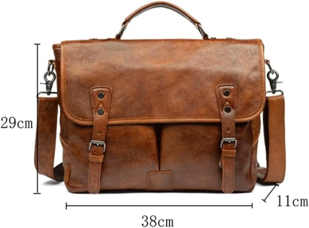 Mens Computer Bags Handbags Messenger Shoulder Bags Genuine Leather Laptop Bags Briefcases 15Inch