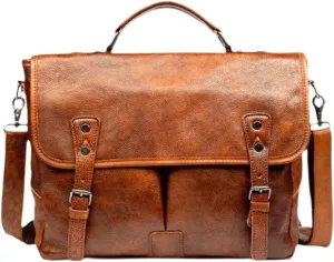 Mens Computer Bags Handbags Messenger Shoulder Bags Genuine Leather Laptop Bags Briefcases 15Inch