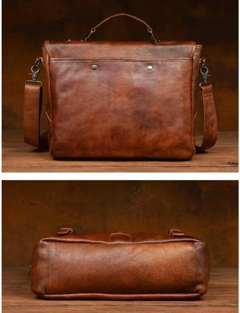 Mens Computer Bags Handbags Messenger Shoulder Bags Genuine Leather Laptop Bags Briefcases 15Inch