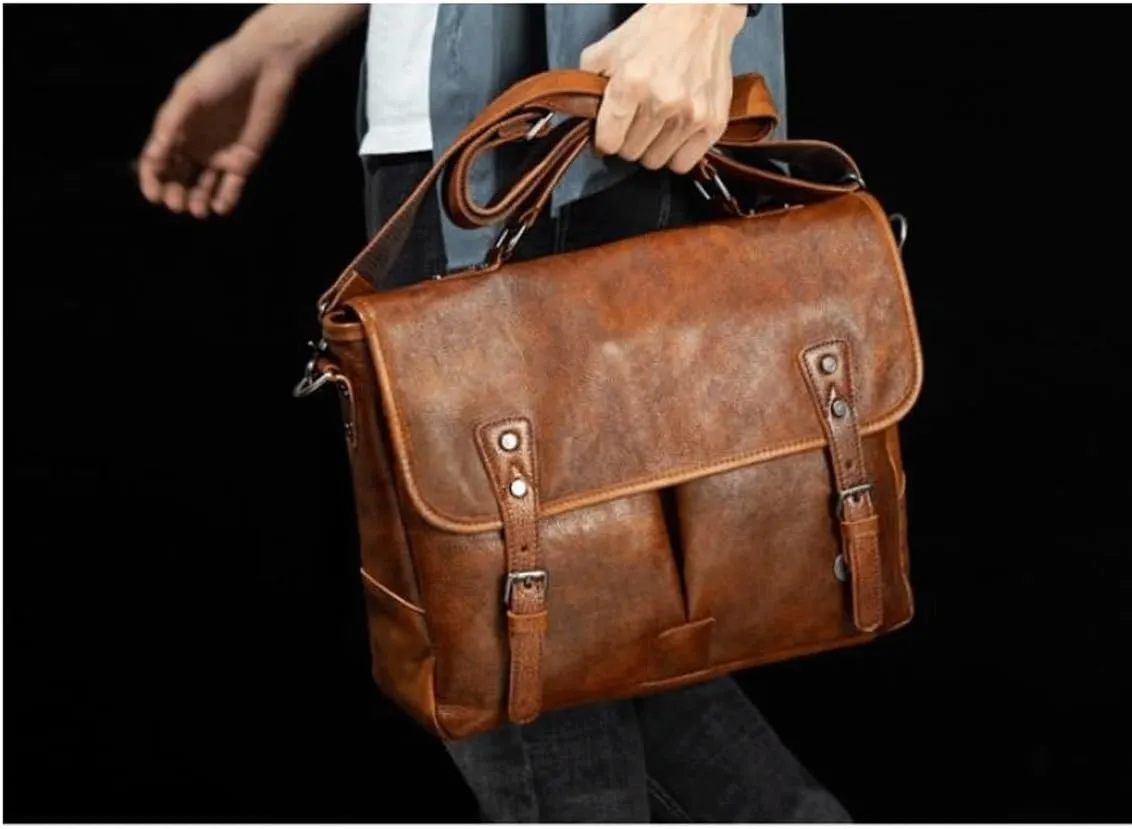 Mens Computer Bags Handbags Messenger Shoulder Bags Genuine Leather Laptop Bags Briefcases 15Inch