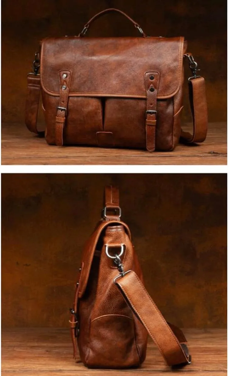 Mens Computer Bags Handbags Messenger Shoulder Bags Genuine Leather Laptop Bags Briefcases 15Inch
