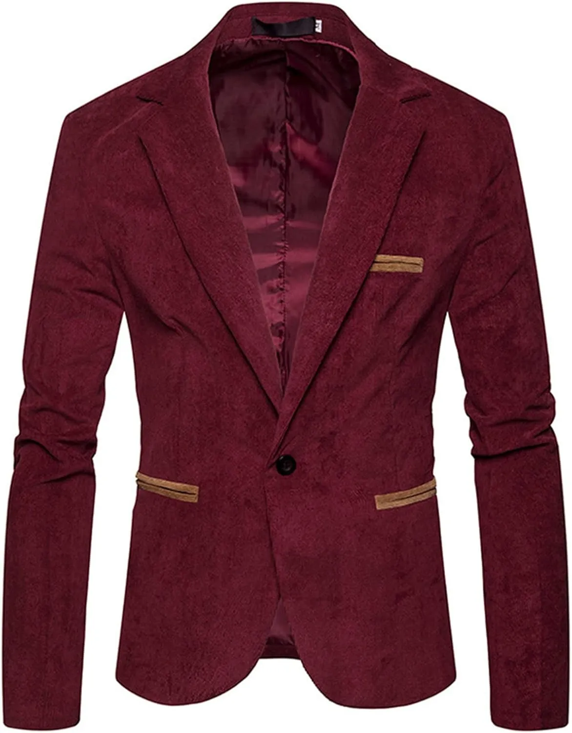 Mens Corduroy Blazer Slim Fit Suits One Button Casual Formal Jackets Lightweight Classic Lapel Business Travel Sport Coats