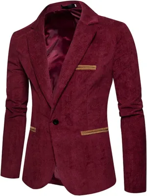 Mens Corduroy Blazer Slim Fit Suits One Button Casual Formal Jackets Lightweight Classic Lapel Business Travel Sport Coats