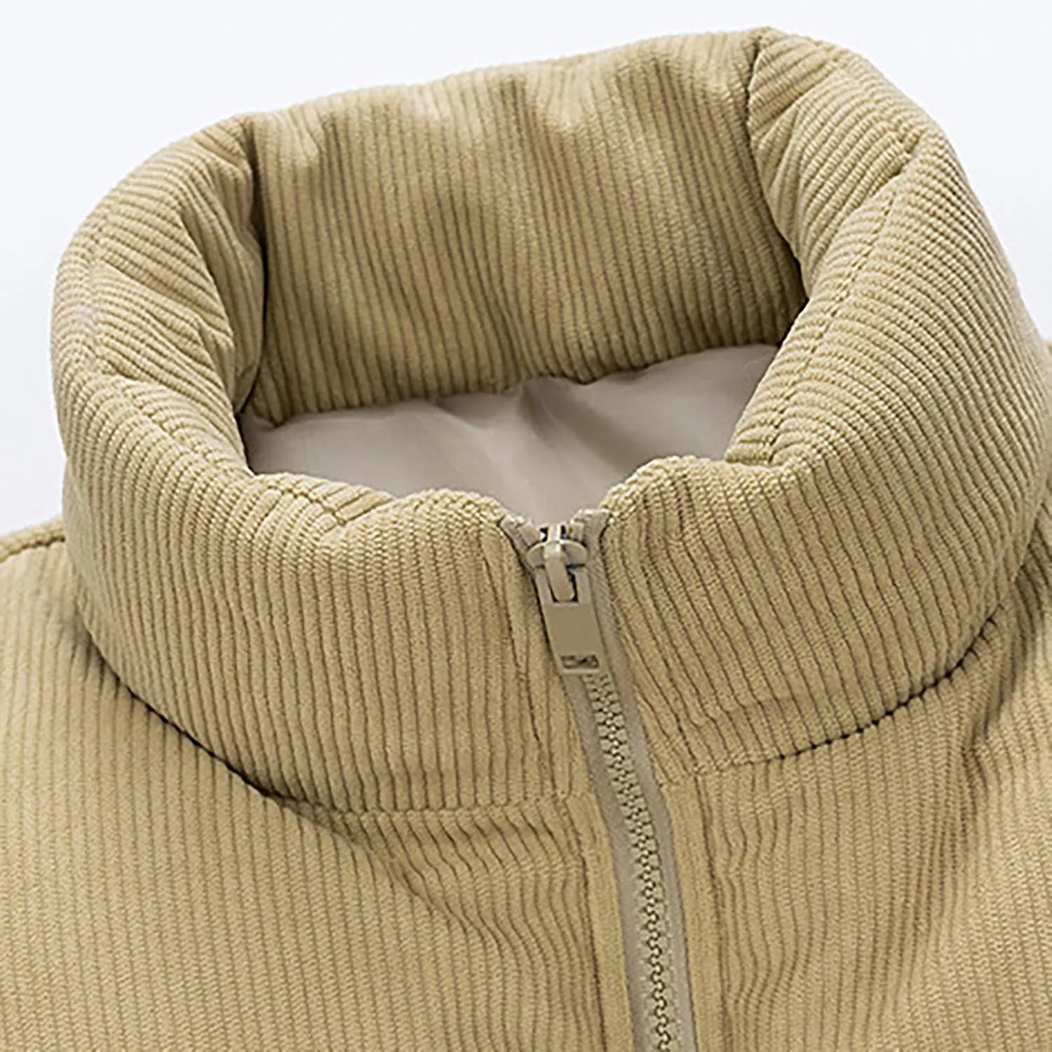 Men's Down Vests Full Zip Up Thick Cotton Windproof Stand Collar Solid Color Lightweight Jackets Sleeveless Coat