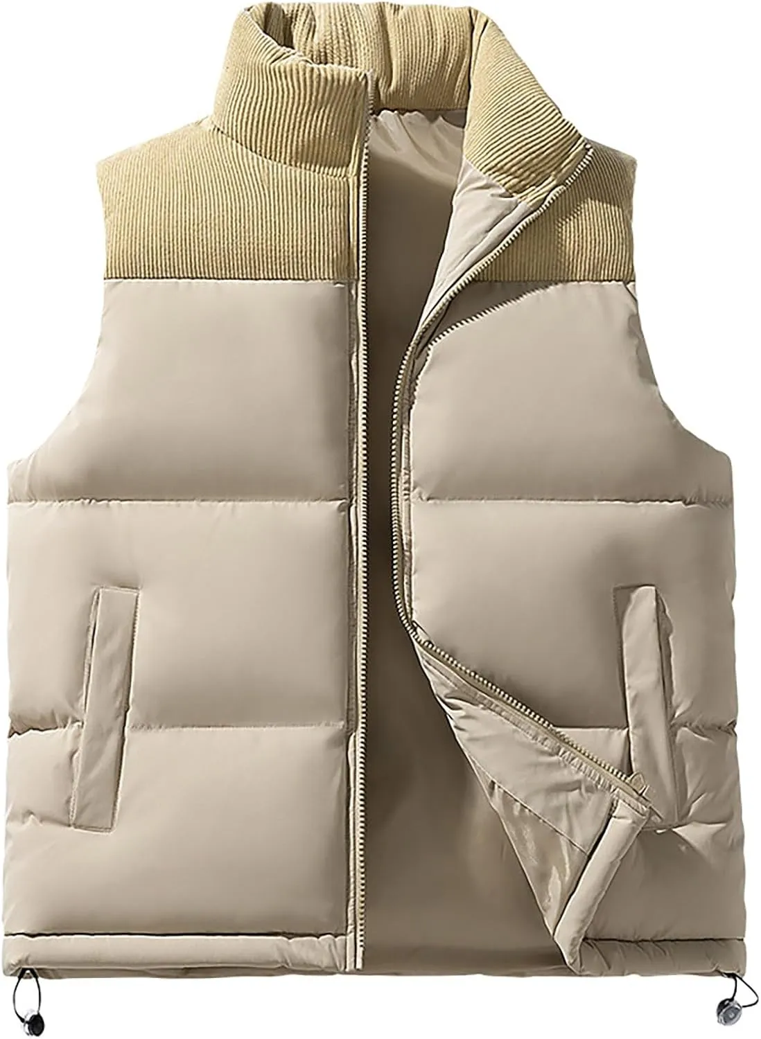 Men's Down Vests Full Zip Up Thick Cotton Windproof Stand Collar Solid Color Lightweight Jackets Sleeveless Coat