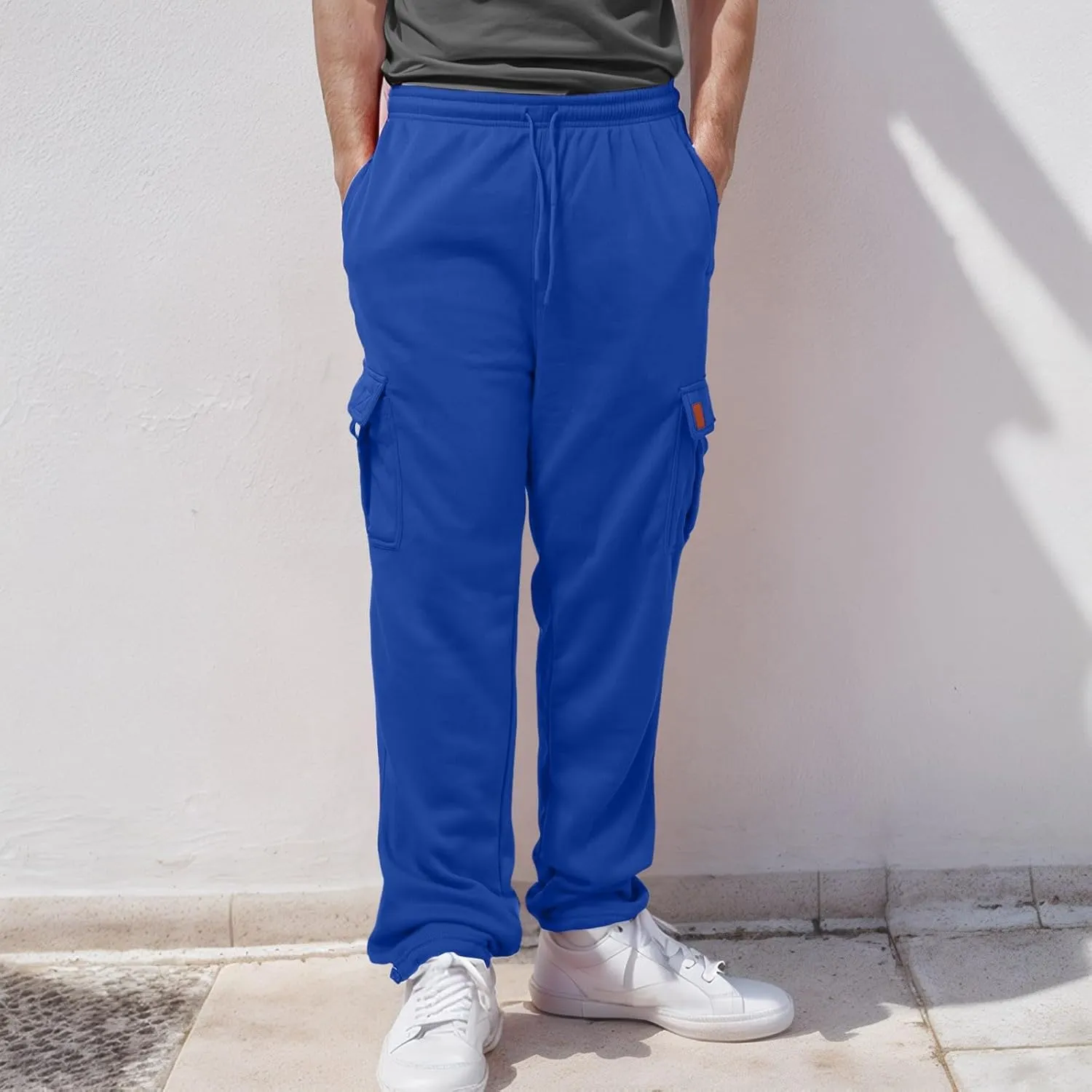 Mens Fleece Baggy Sweatpants Elastic Waist Heavyweight Joggers Pants with Pocket Loose Wide Leg Trousers Sweat Pants