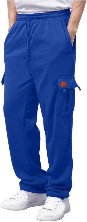 Mens Fleece Baggy Sweatpants Elastic Waist Heavyweight Joggers Pants with Pocket Loose Wide Leg Trousers Sweat Pants