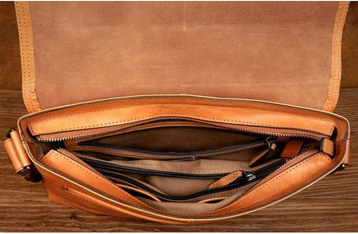 Mens Genuine Leather Laptop Bags Business Briefcases Crossbody Bags Messenger Shoulder Bags Casual Daypack