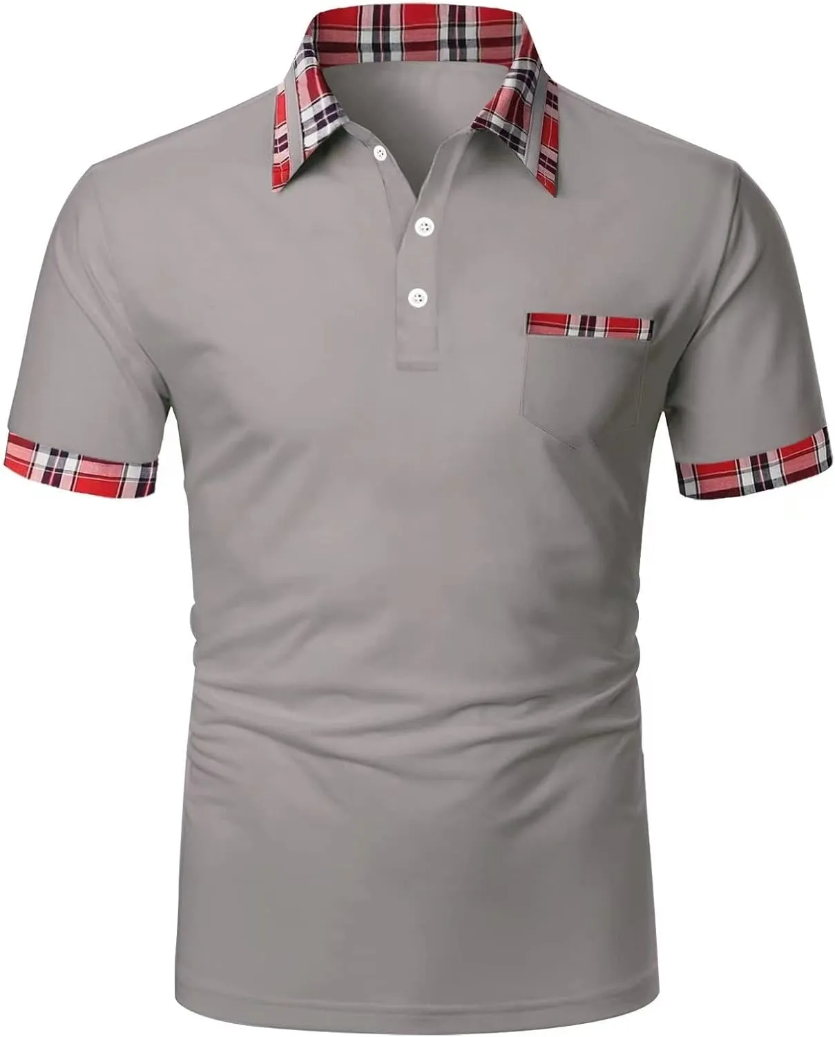 Men's Golf Polo Shirts Fashion Checked Collared Dressy Smart T-Shirts Quick Dry Performance Pique Jersey Shirt Top