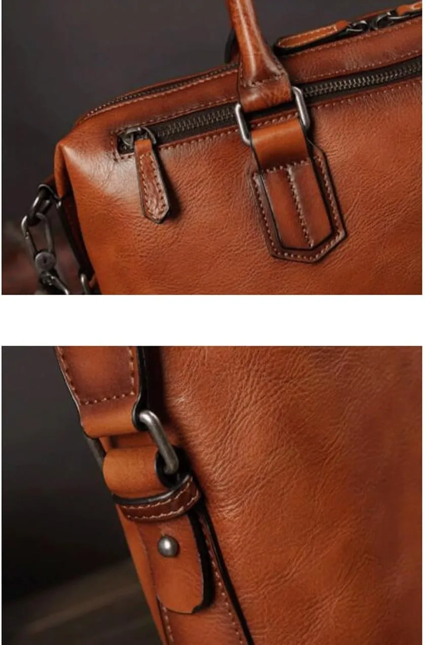 Mens Handbags Briefcases Messenger Shoulder Bags Genuine Leather Laptop Bags Computers Bags 15.3Inch