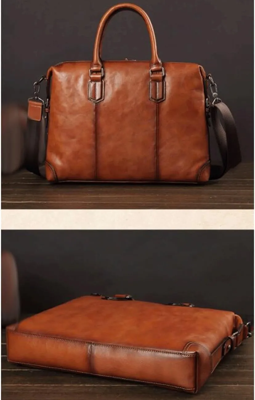 Mens Handbags Briefcases Messenger Shoulder Bags Genuine Leather Laptop Bags Computers Bags 15.3Inch