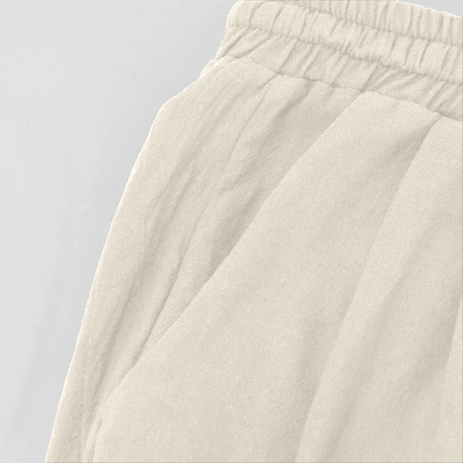 Mens Linen Harem Pants Drawstring Beach Pants Loose Fit Wide Leg Pant Casual Yoga Hippie Thai Pants with Pockets