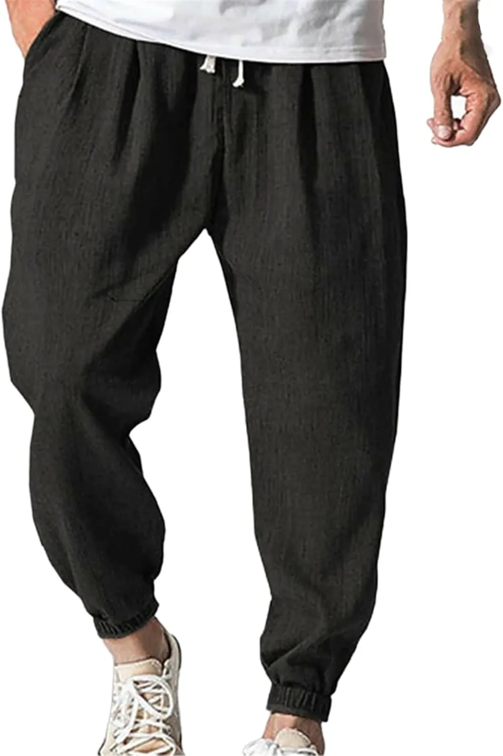 Men's Linen Pants Straight-Legs Wide Leg Lightweight Loose fit Elastic Waist Pant Fashion Summer Beach Baggy Trouser