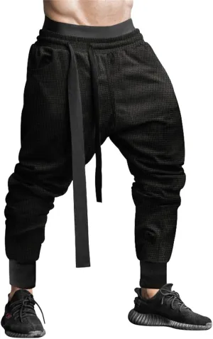 Mens Low Crotch Lightweight Pants Drawstring Elastic Waist Sweatpants Casual Loose Trousers Fashion Harem Fall Pant