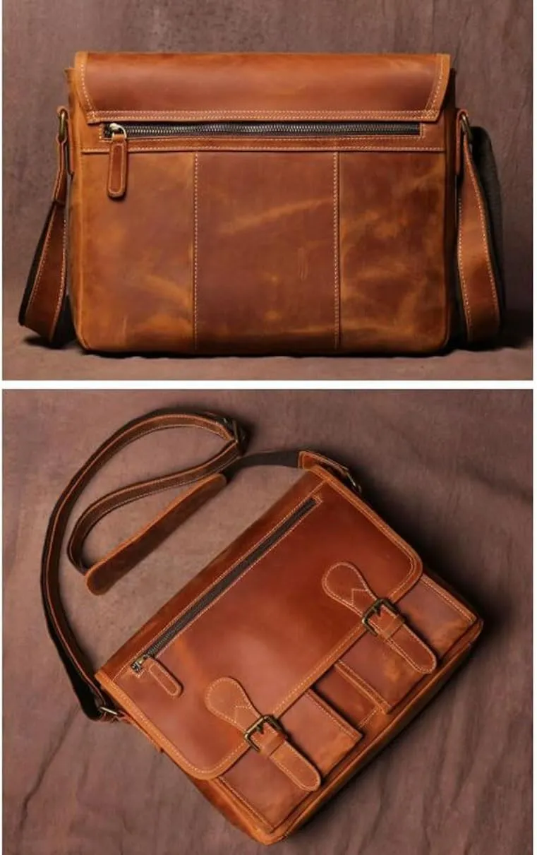 Mens Messenger Shoulder Bags Genuine Leather Crossbody Bags Briefcases Laptop Bags Casual Daypacks