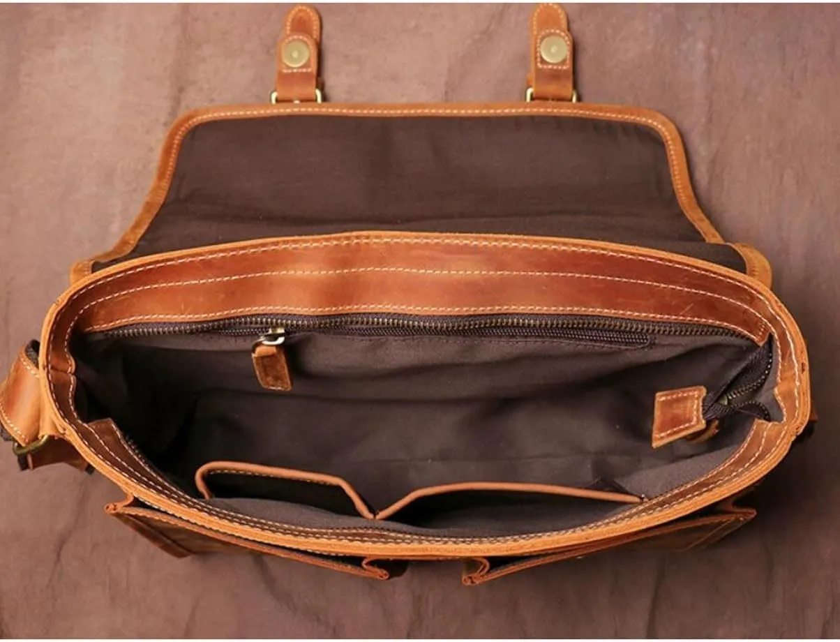 Mens Messenger Shoulder Bags Genuine Leather Crossbody Bags Briefcases Laptop Bags Casual Daypacks
