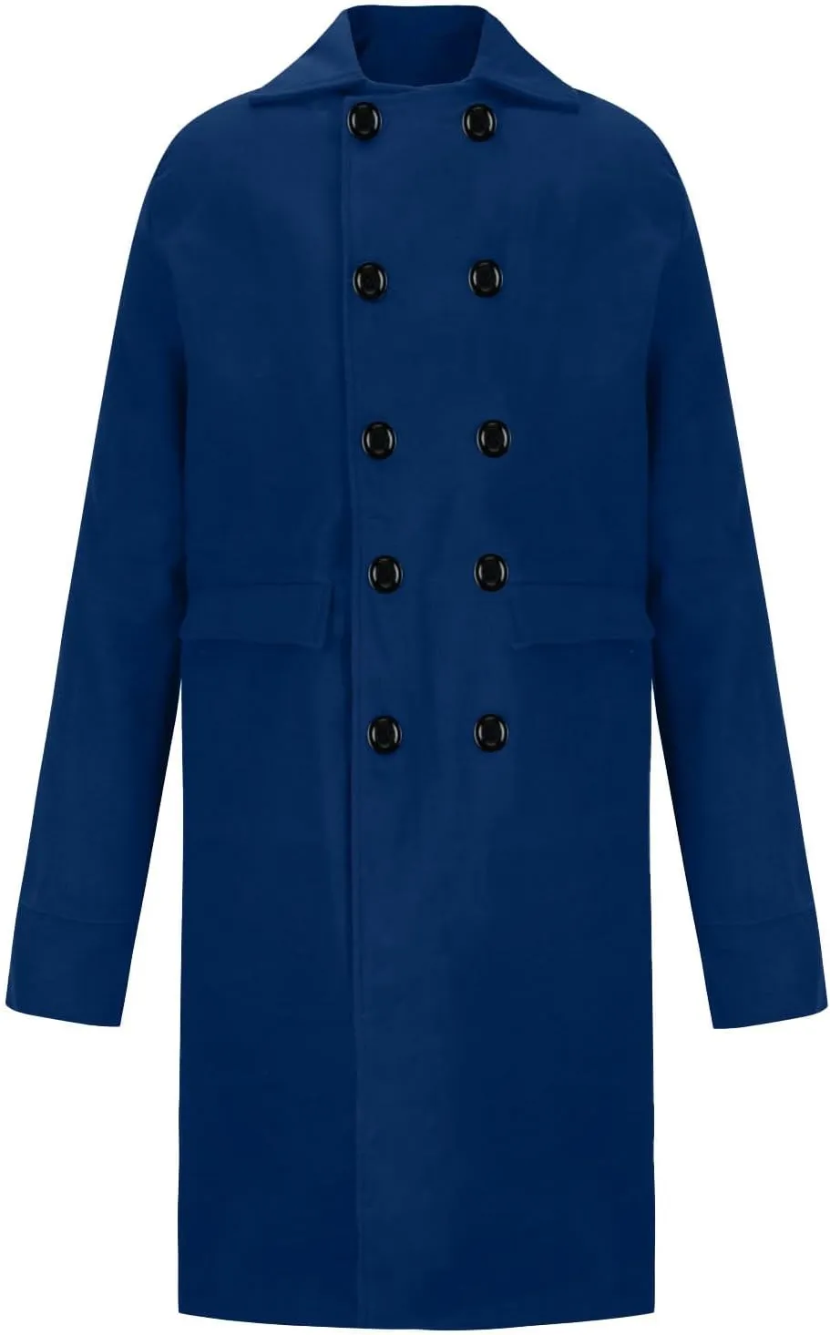 Mens Outdoor Fashion Long Trench Coat Notch Lapel Double Breasted Belted Pea Coats Wool Blend Winter Warm Overcoats