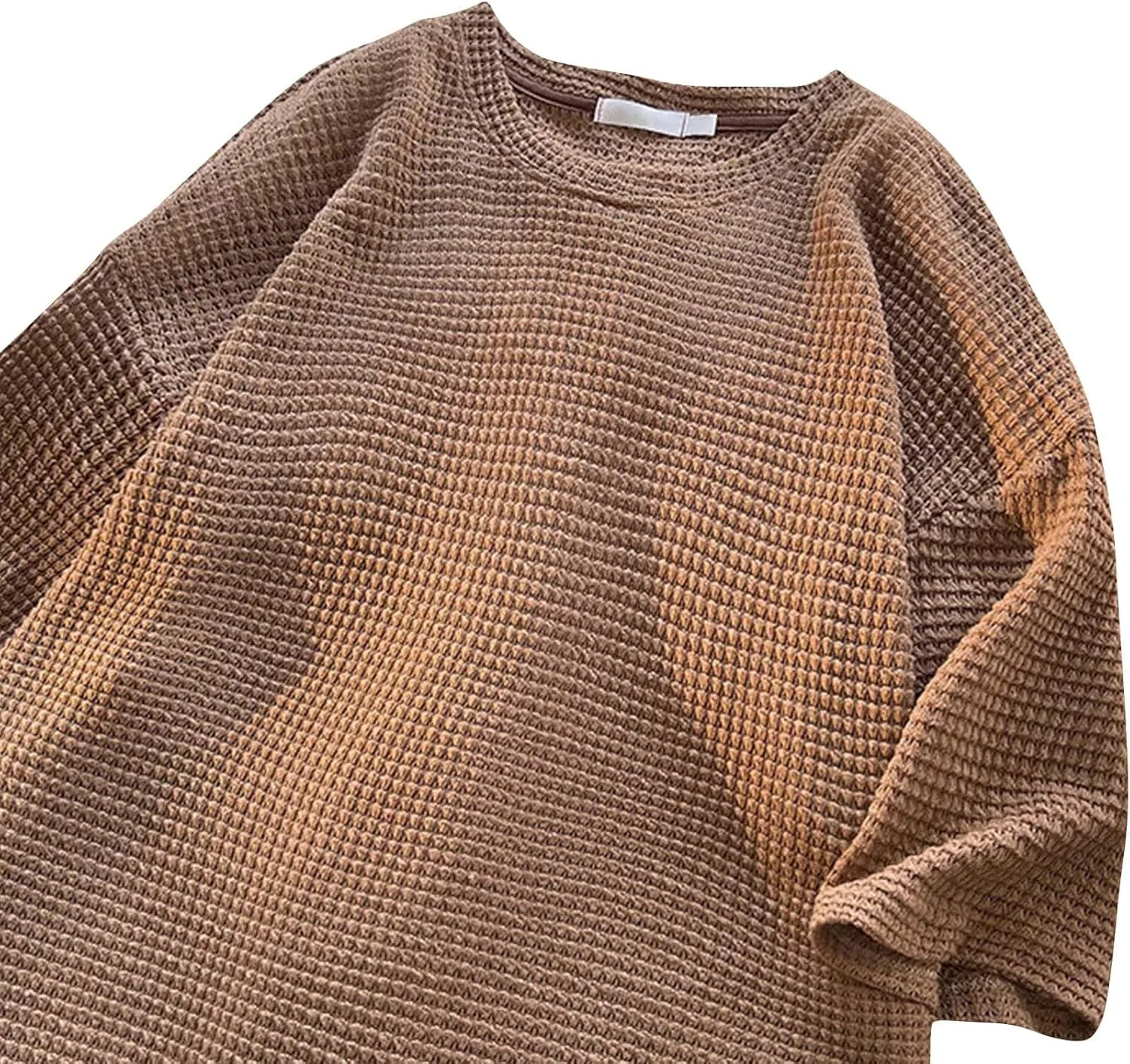 Men's Oversized T-Shirts Casual Loose Knit Short Sleeve Crew Neck Honeycomb Waffle Solid Knitted Pullover Tees Tops
