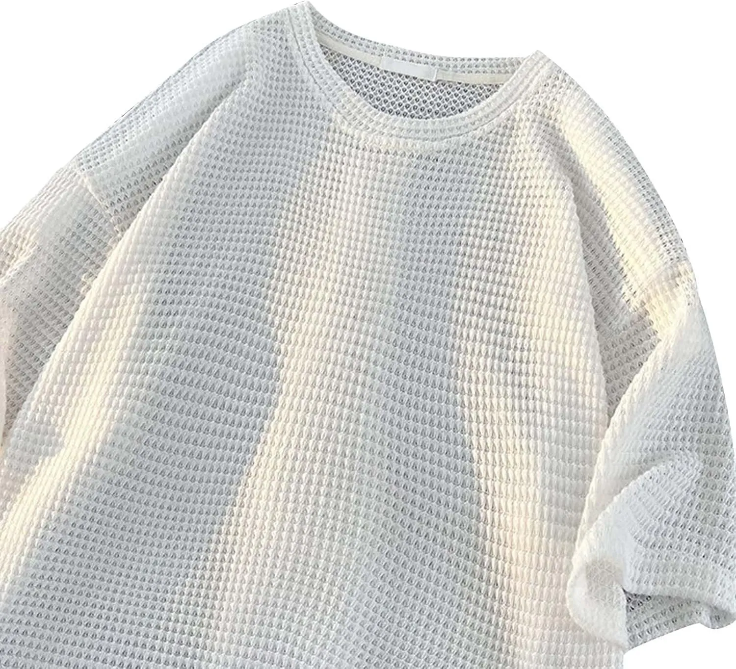 Men's Oversized T-Shirts Casual Loose Knit Short Sleeve Crew Neck Honeycomb Waffle Solid Knitted Pullover Tees Tops