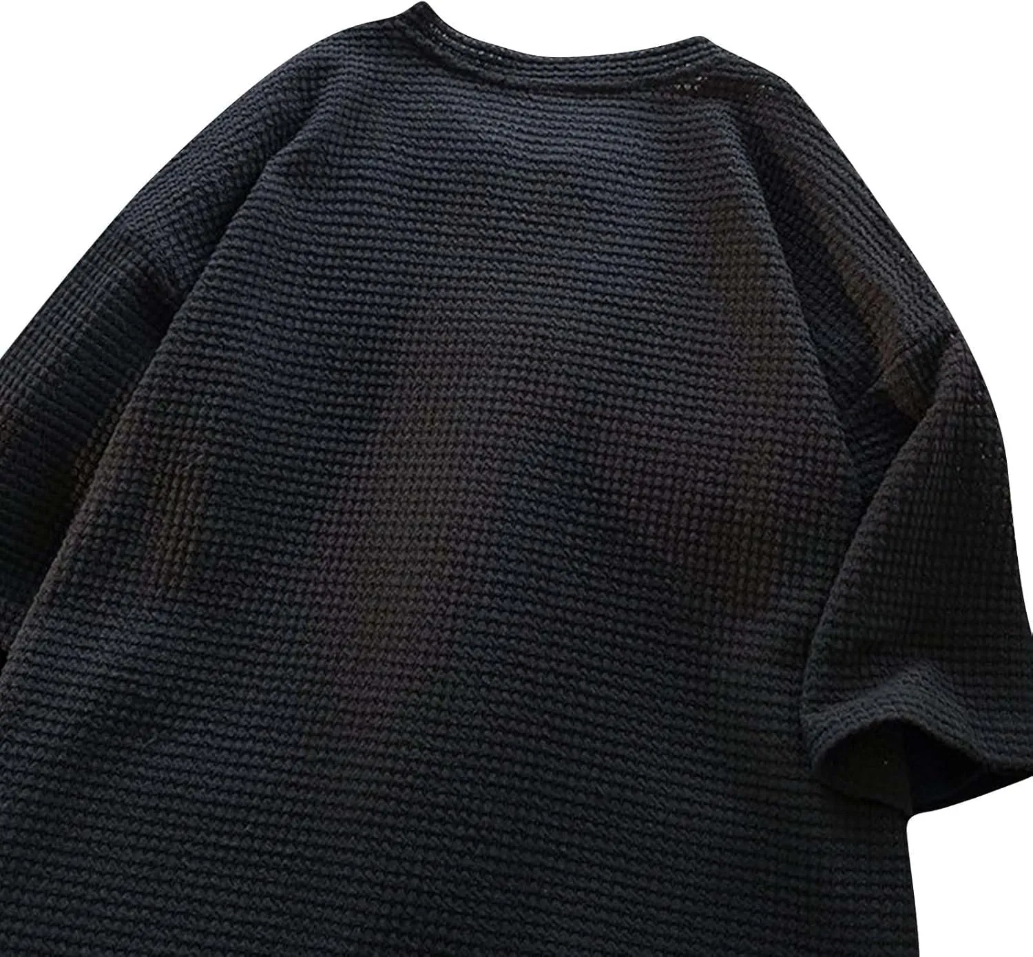 Men's Oversized T-Shirts Casual Loose Knit Short Sleeve Crew Neck Honeycomb Waffle Solid Knitted Pullover Tees Tops