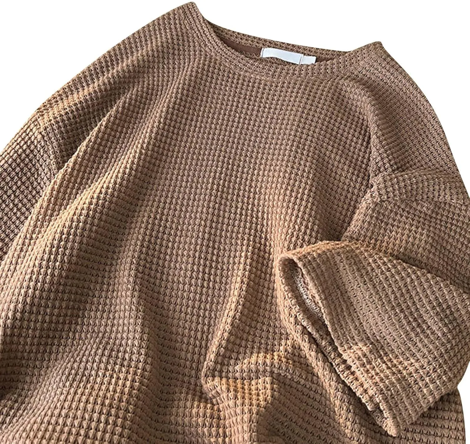 Men's Oversized T-Shirts Casual Loose Knit Short Sleeve Crew Neck Honeycomb Waffle Solid Knitted Pullover Tees Tops