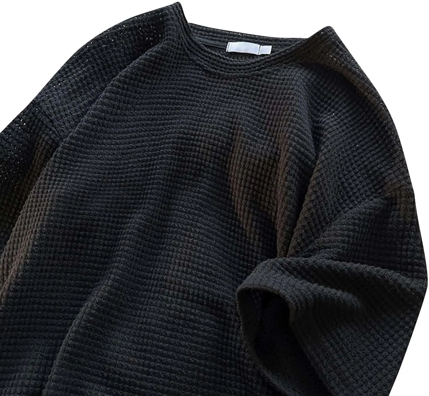 Men's Oversized T-Shirts Casual Loose Knit Short Sleeve Crew Neck Honeycomb Waffle Solid Knitted Pullover Tees Tops