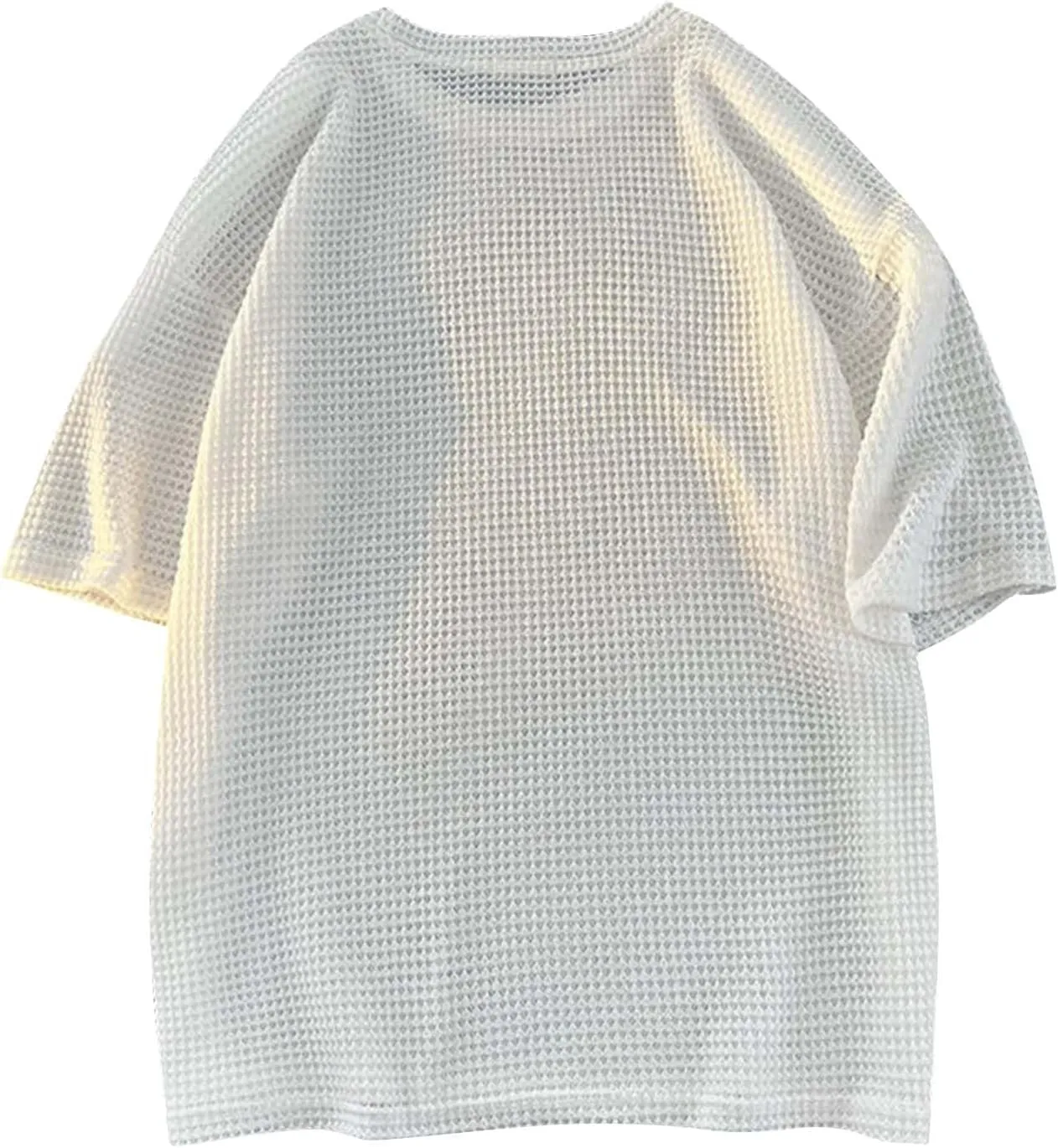 Men's Oversized T-Shirts Casual Loose Knit Short Sleeve Crew Neck Honeycomb Waffle Solid Knitted Pullover Tees Tops