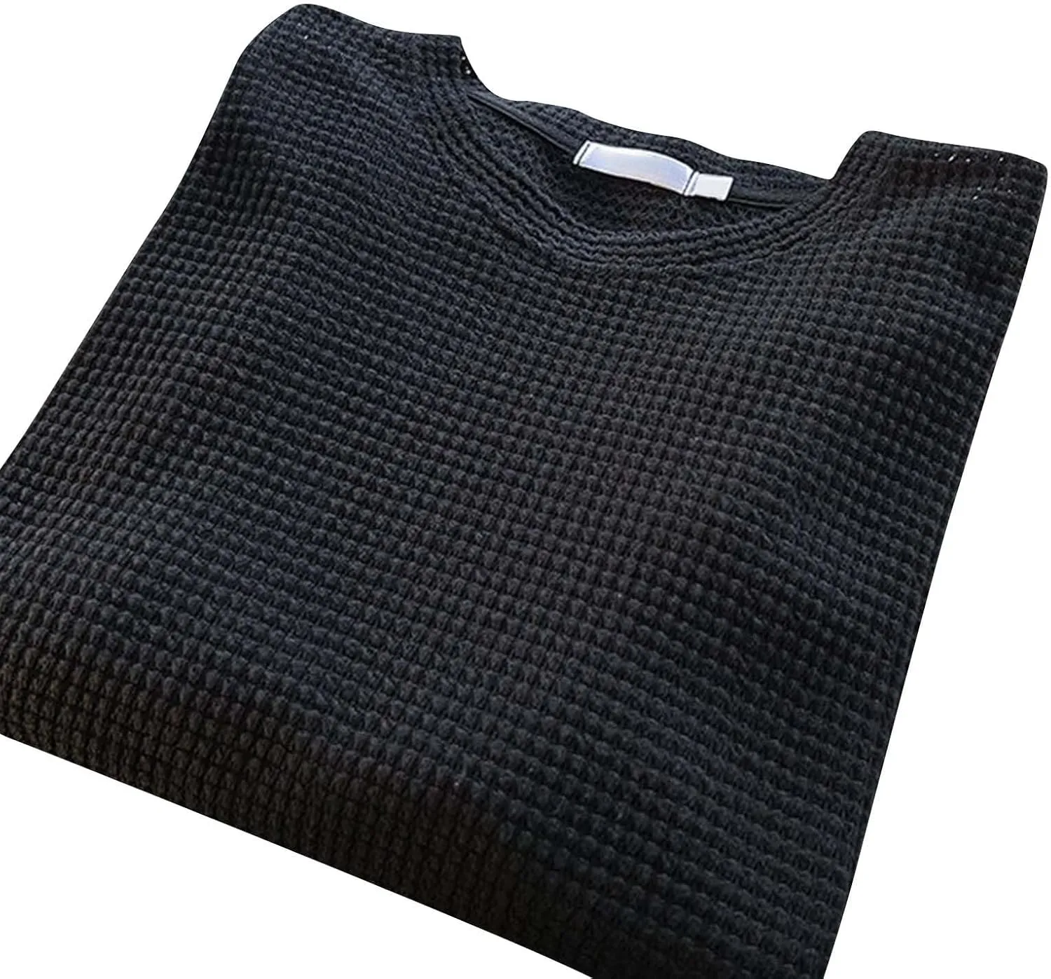 Men's Oversized T-Shirts Casual Loose Knit Short Sleeve Crew Neck Honeycomb Waffle Solid Knitted Pullover Tees Tops