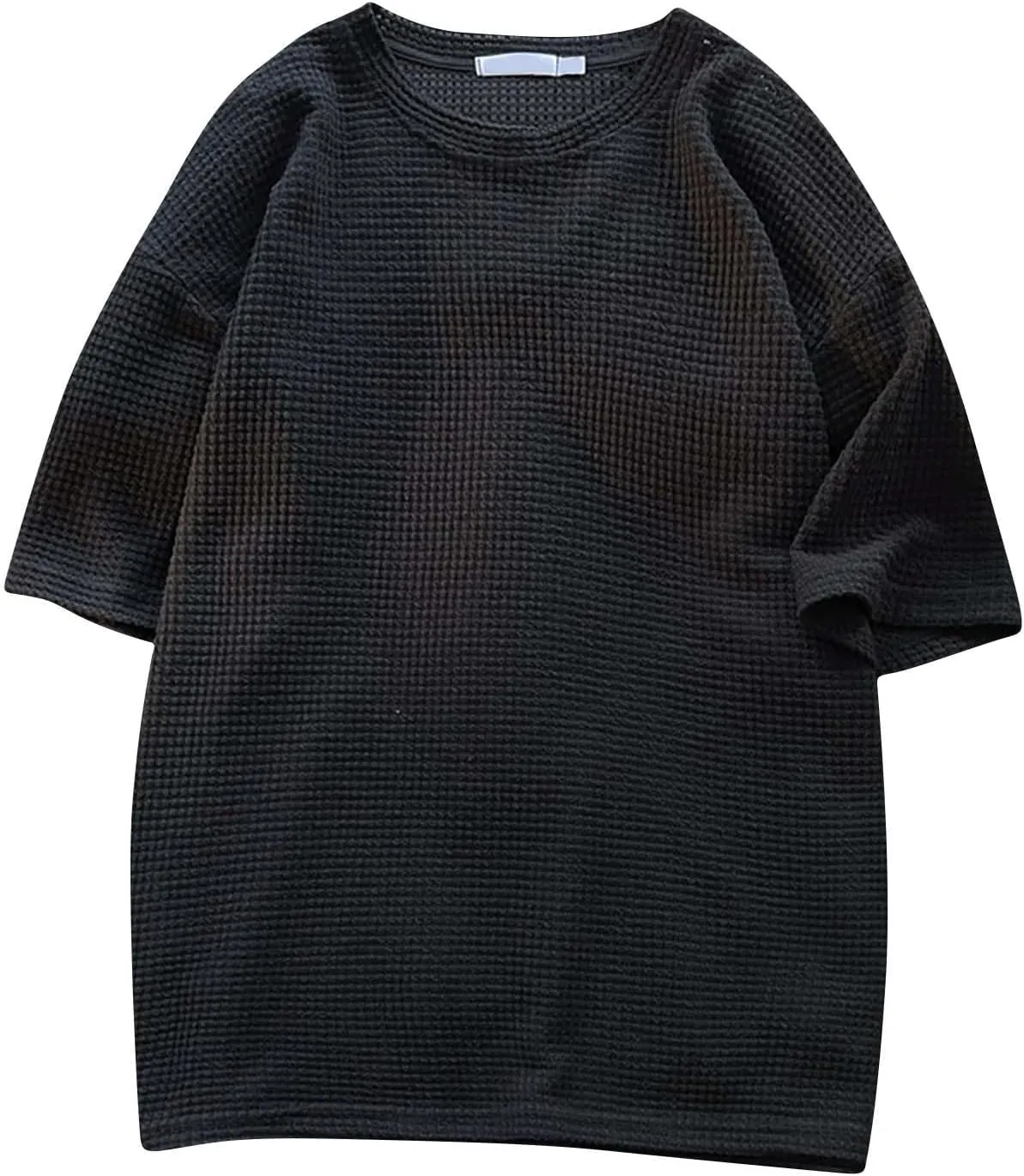Men's Oversized T-Shirts Casual Loose Knit Short Sleeve Crew Neck Honeycomb Waffle Solid Knitted Pullover Tees Tops