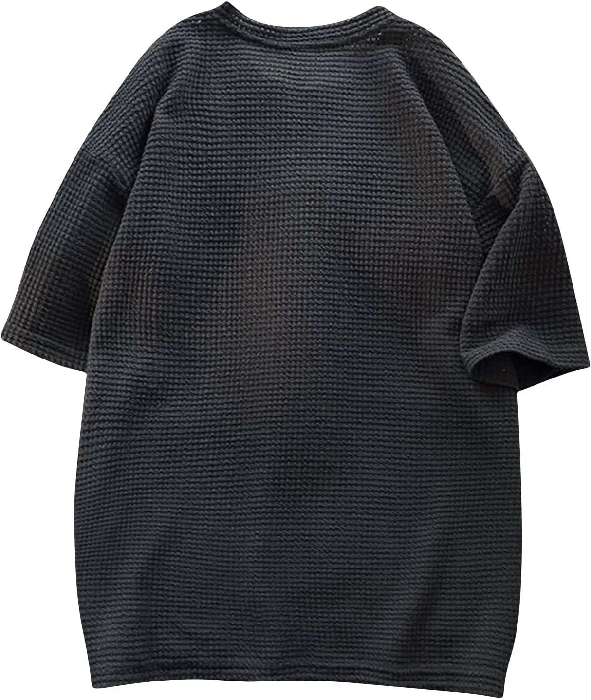 Men's Oversized T-Shirts Casual Loose Knit Short Sleeve Crew Neck Honeycomb Waffle Solid Knitted Pullover Tees Tops