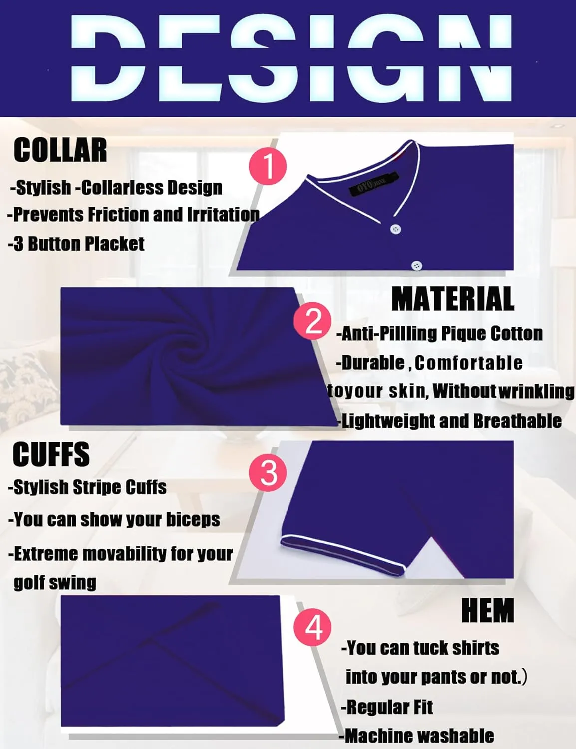 Men's Polo Shirts Casual Short Sleeve Cotton Pique Polo T Shirts Classic Collarless Golf Shirts for Men