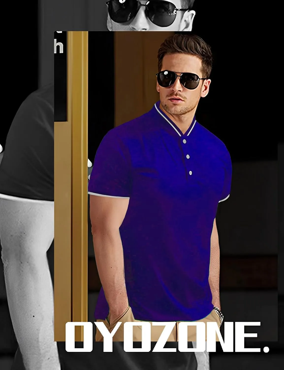 Men's Polo Shirts Casual Short Sleeve Cotton Pique Polo T Shirts Classic Collarless Golf Shirts for Men