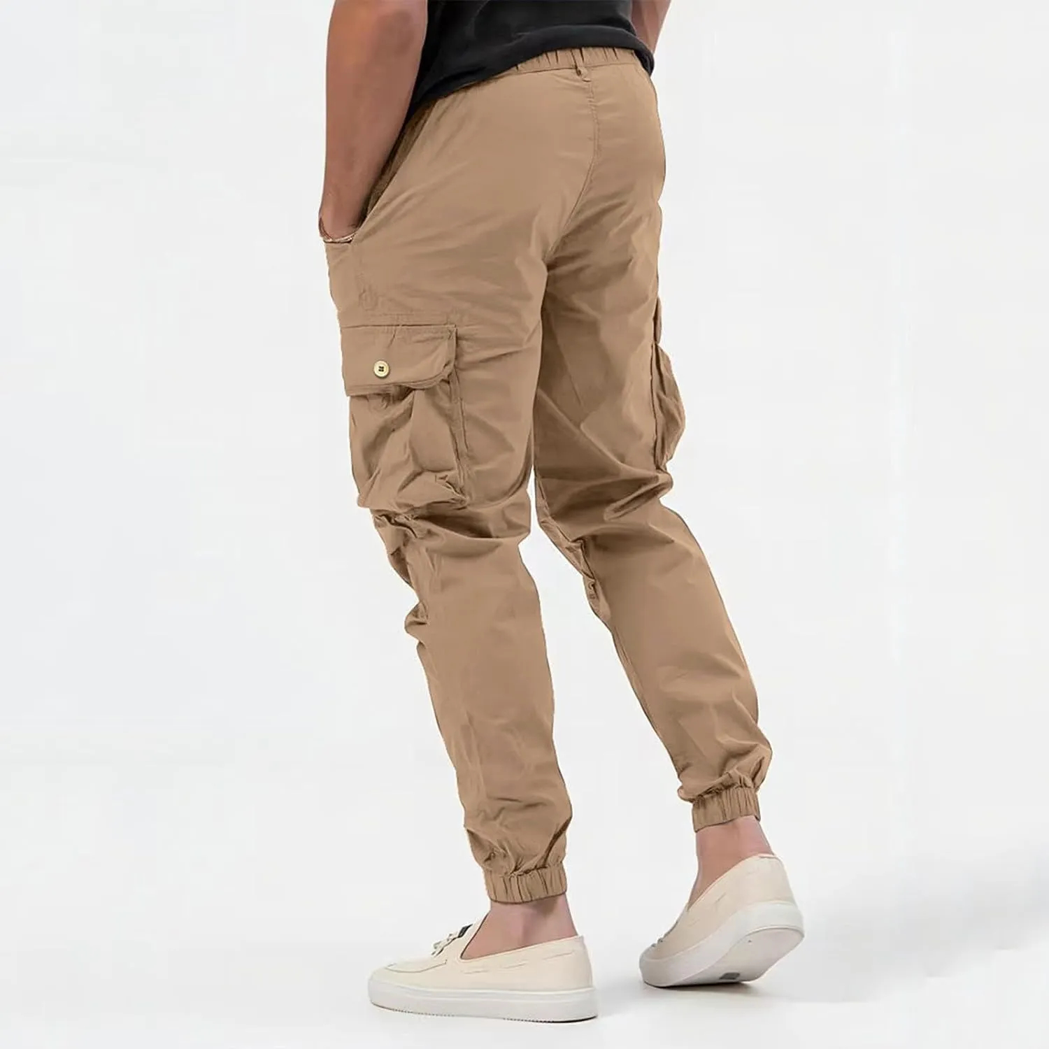 Mens Resort Wear 2025 Polyester Joggers Pant Casual Cargo Pants Drawstring Loose Elastic Waist Baggy Tapered Sweatpants