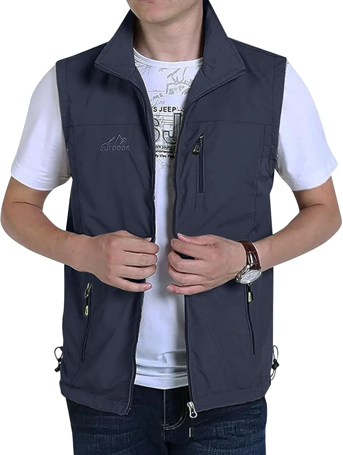 Mens Running Vest Lightweight Windproof Softshell Sleeveless Jacket Outdoor Hiking Fishing Vest with Zip Pockets