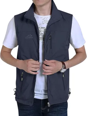 Mens Running Vest Lightweight Windproof Softshell Sleeveless Jacket Outdoor Hiking Fishing Vest with Zip Pockets