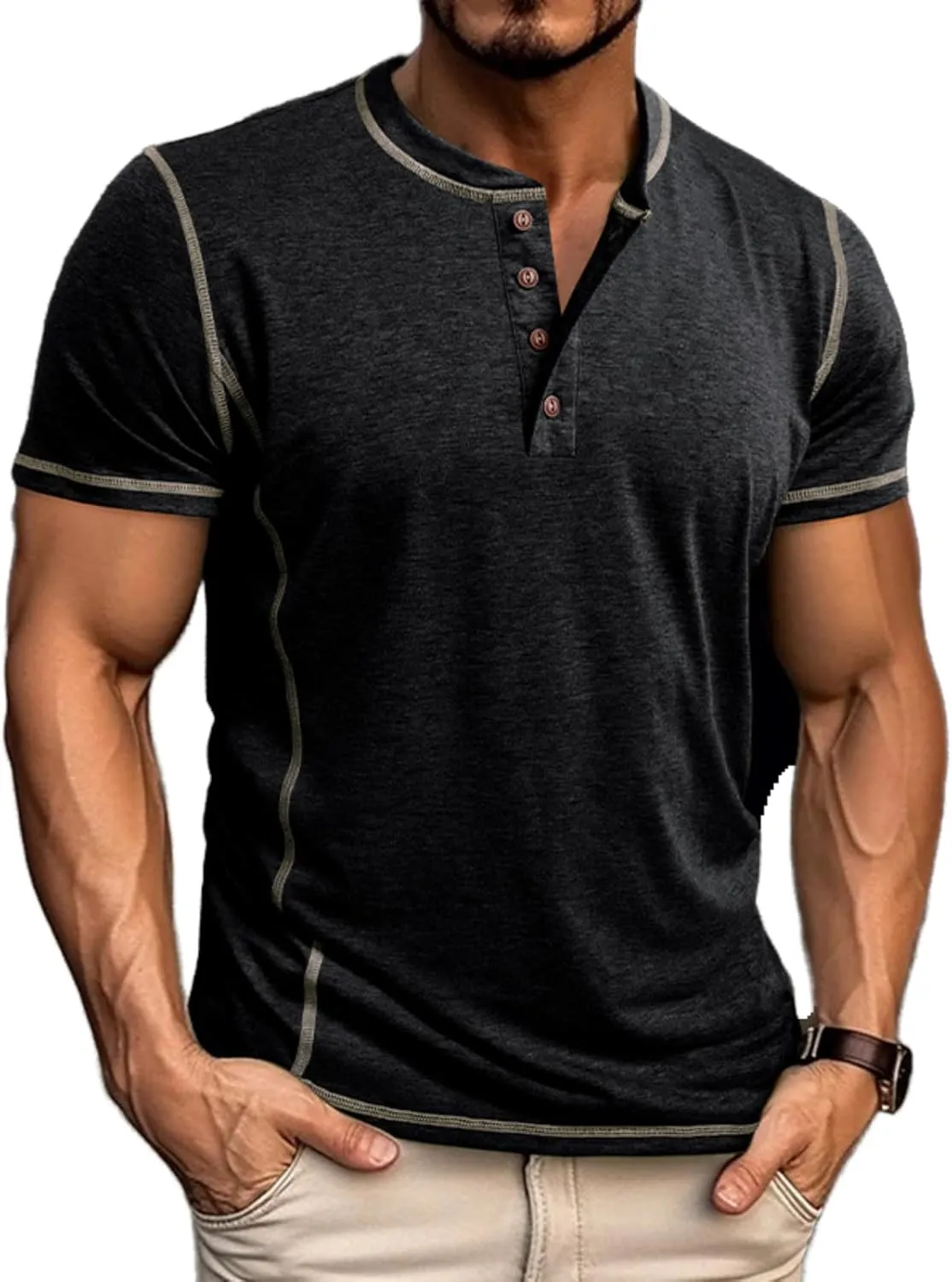 Mens Short Sleeve Henley Shirts Casual Button Tee Shirts Basic Cotton T-Shirts Summer Lightweight Tee Tops