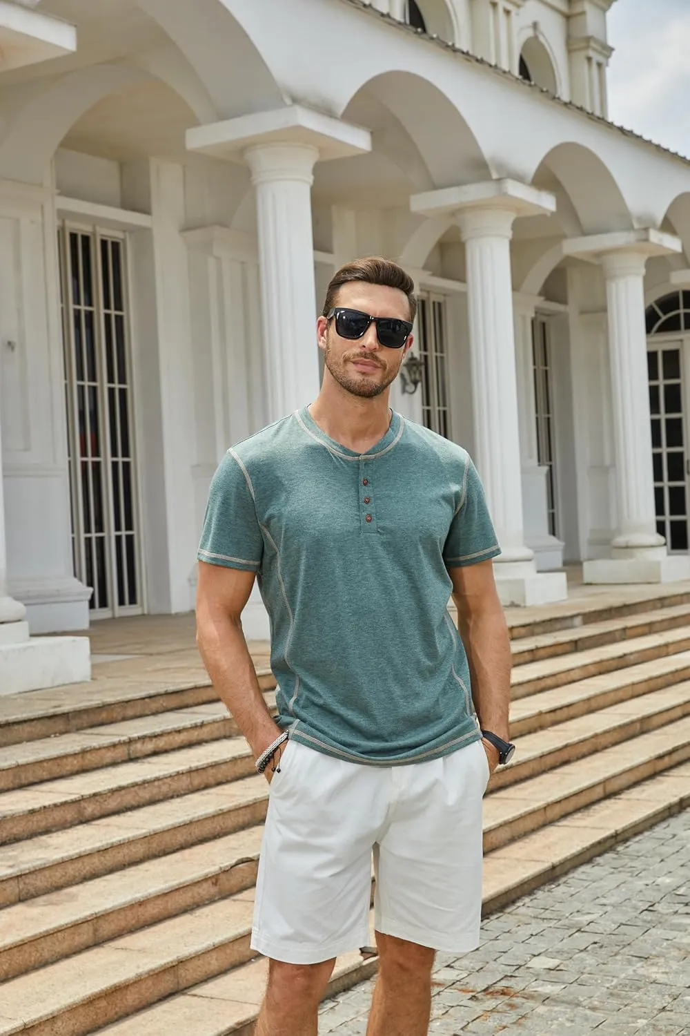 Mens Short Sleeve Henley Shirts Casual Button Tee Shirts Basic Cotton T-Shirts Summer Lightweight Tee Tops