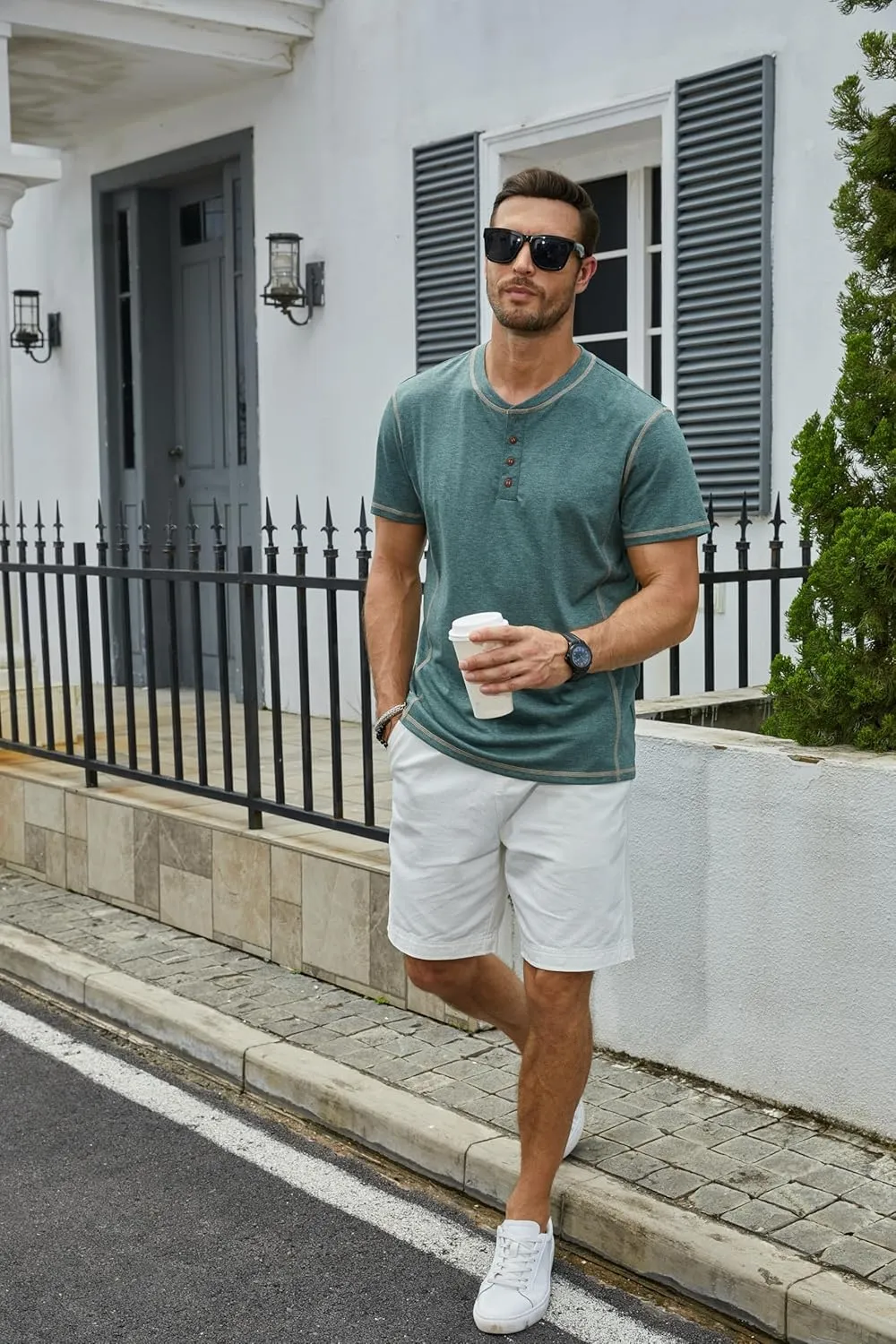 Mens Short Sleeve Henley Shirts Casual Button Tee Shirts Basic Cotton T-Shirts Summer Lightweight Tee Tops