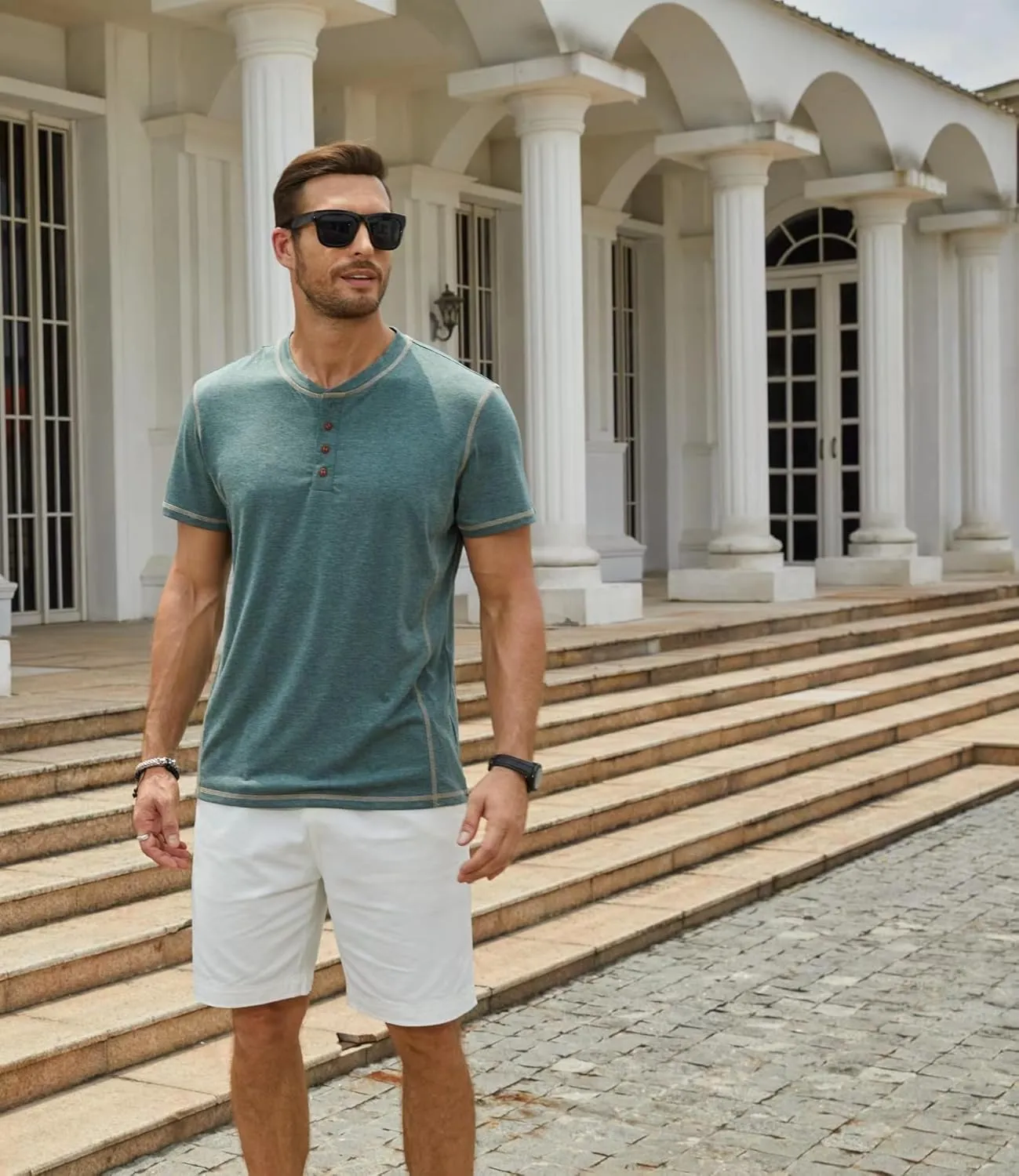 Mens Short Sleeve Henley Shirts Casual Button Tee Shirts Basic Cotton T-Shirts Summer Lightweight Tee Tops