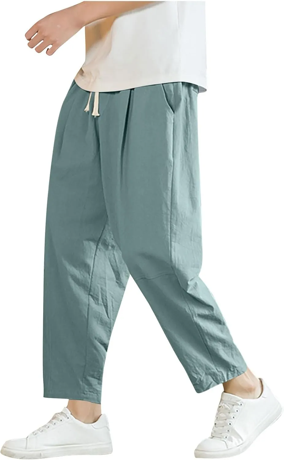 Mens Solid Color Jogger Harem Pants Casual Loose Fitted Beach Drawstring Elastic Waist Yoga Trousers with Pockets