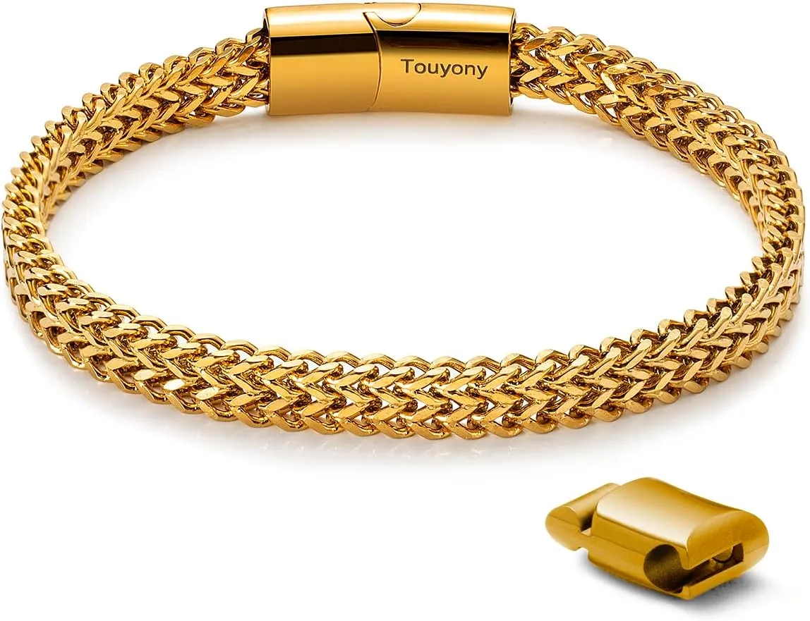 Men's Stainless Steel Bracelet Gold & Silver Adjustable Wristband for Men Cuban Franco Chain Bracelet - Stylish Gift for Sons Boyfriends Husband - Durable and Elegant Men's Bracelet