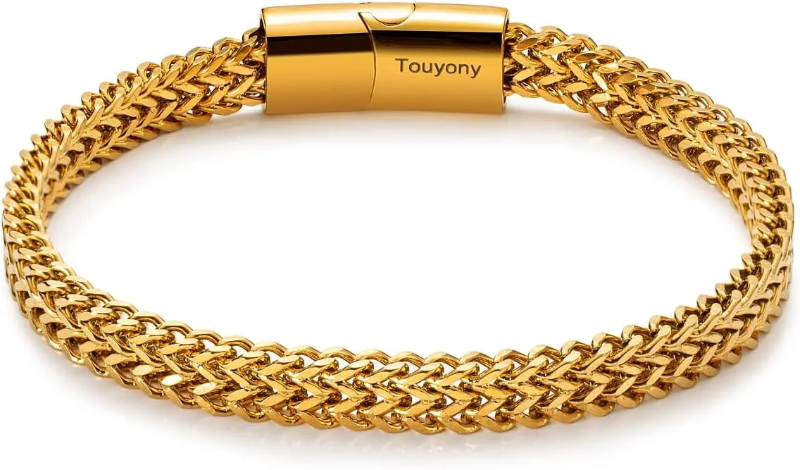 Men's Stainless Steel Bracelet Gold & Silver Adjustable Wristband for Men Cuban Franco Chain Bracelet - Stylish Gift for Sons Boyfriends Husband - Durable and Elegant Men's Bracelet