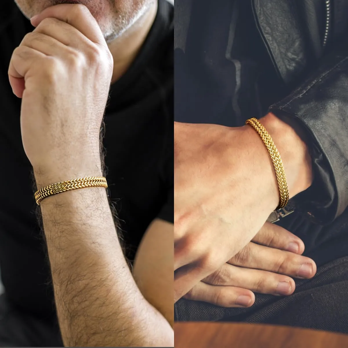 Men's Stainless Steel Bracelet Gold & Silver Adjustable Wristband for Men Cuban Franco Chain Bracelet - Stylish Gift for Sons Boyfriends Husband - Durable and Elegant Men's Bracelet