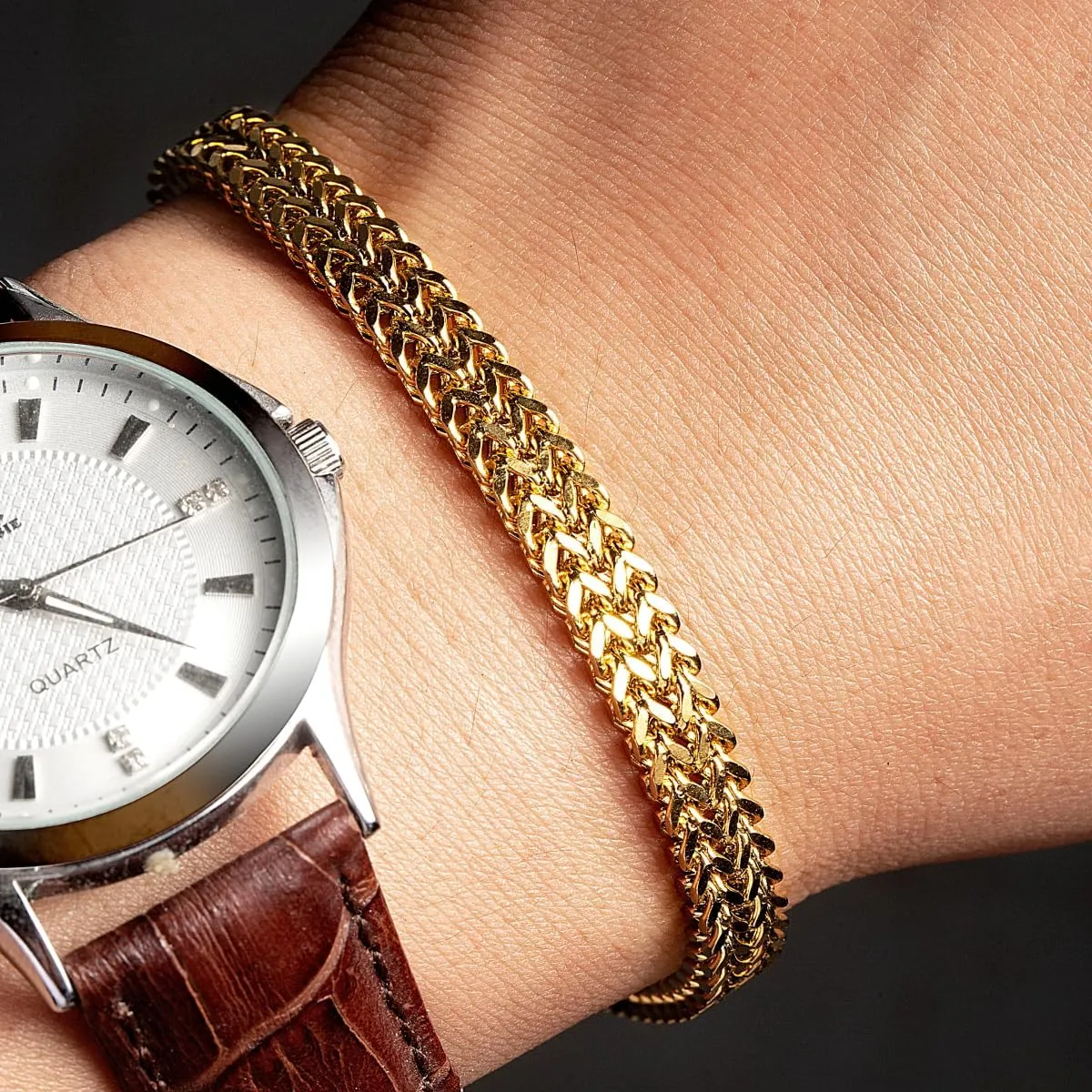 Men's Stainless Steel Bracelet Gold & Silver Adjustable Wristband for Men Cuban Franco Chain Bracelet - Stylish Gift for Sons Boyfriends Husband - Durable and Elegant Men's Bracelet