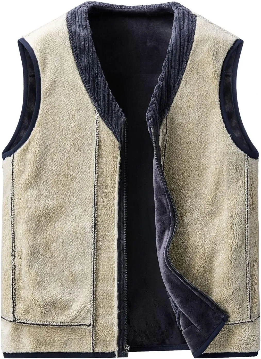 Men's Thicken Winter Vest,Lightweight Fleece Vest Outwear Sherpa Lined Full Zip Sleeveless Jacket Coats with Pocket