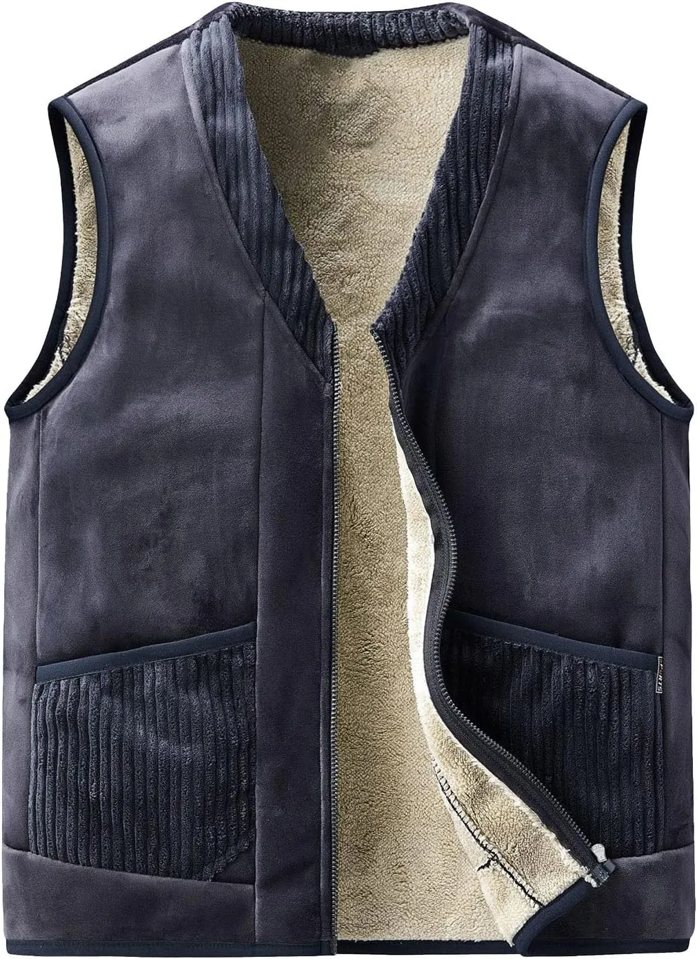 Men's Thicken Winter Vest,Lightweight Fleece Vest Outwear Sherpa Lined Full Zip Sleeveless Jacket Coats with Pocket