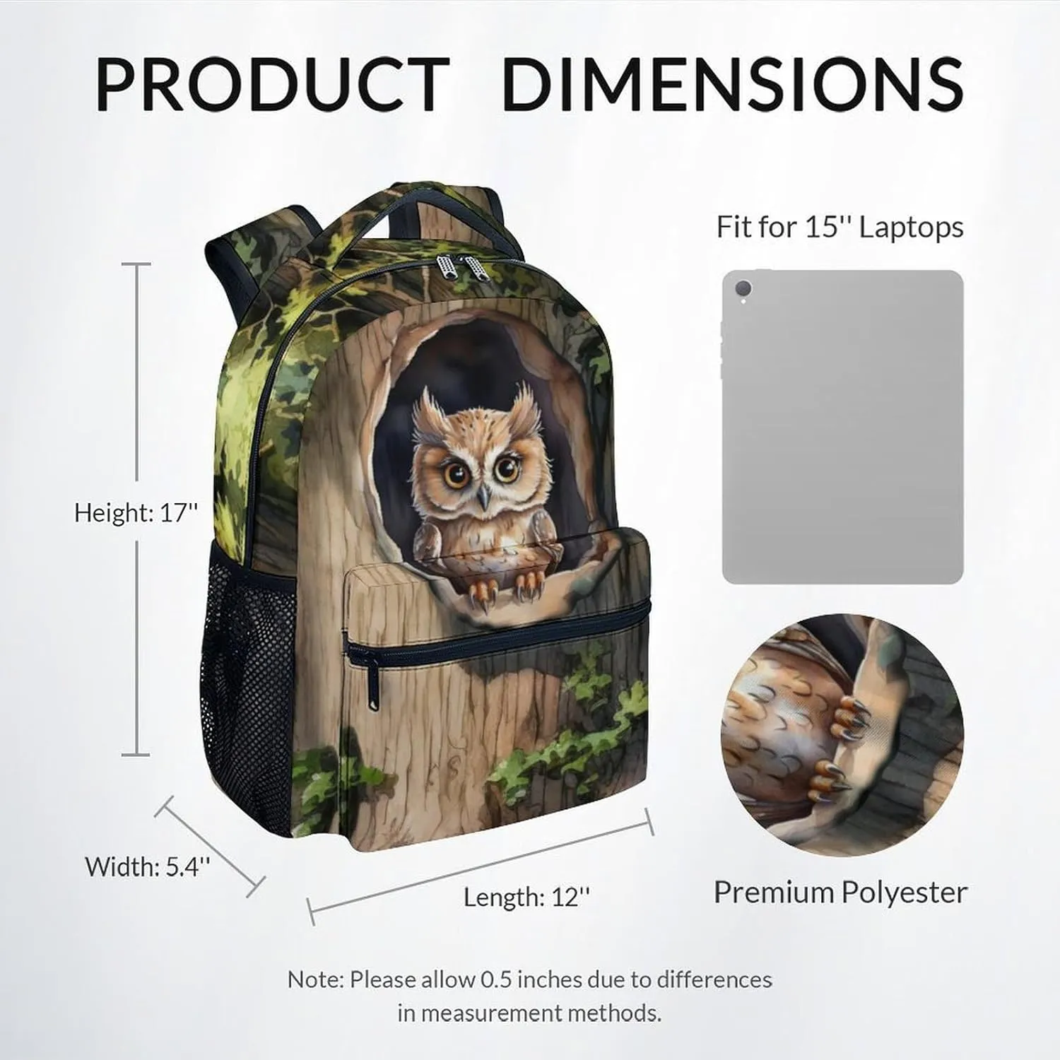 Mercuryelf Kid Backpack for Girls - 17 Inch School Backpack with Large Capacity, Lightweight - Brown Durable Owl Bookbag for School, Travel and Camp