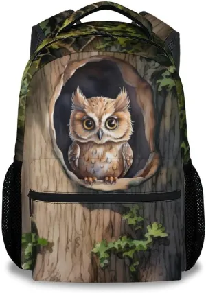 Mercuryelf Kid Backpack for Girls - 17 Inch School Backpack with Large Capacity, Lightweight - Brown Durable Owl Bookbag for School, Travel and Camp
