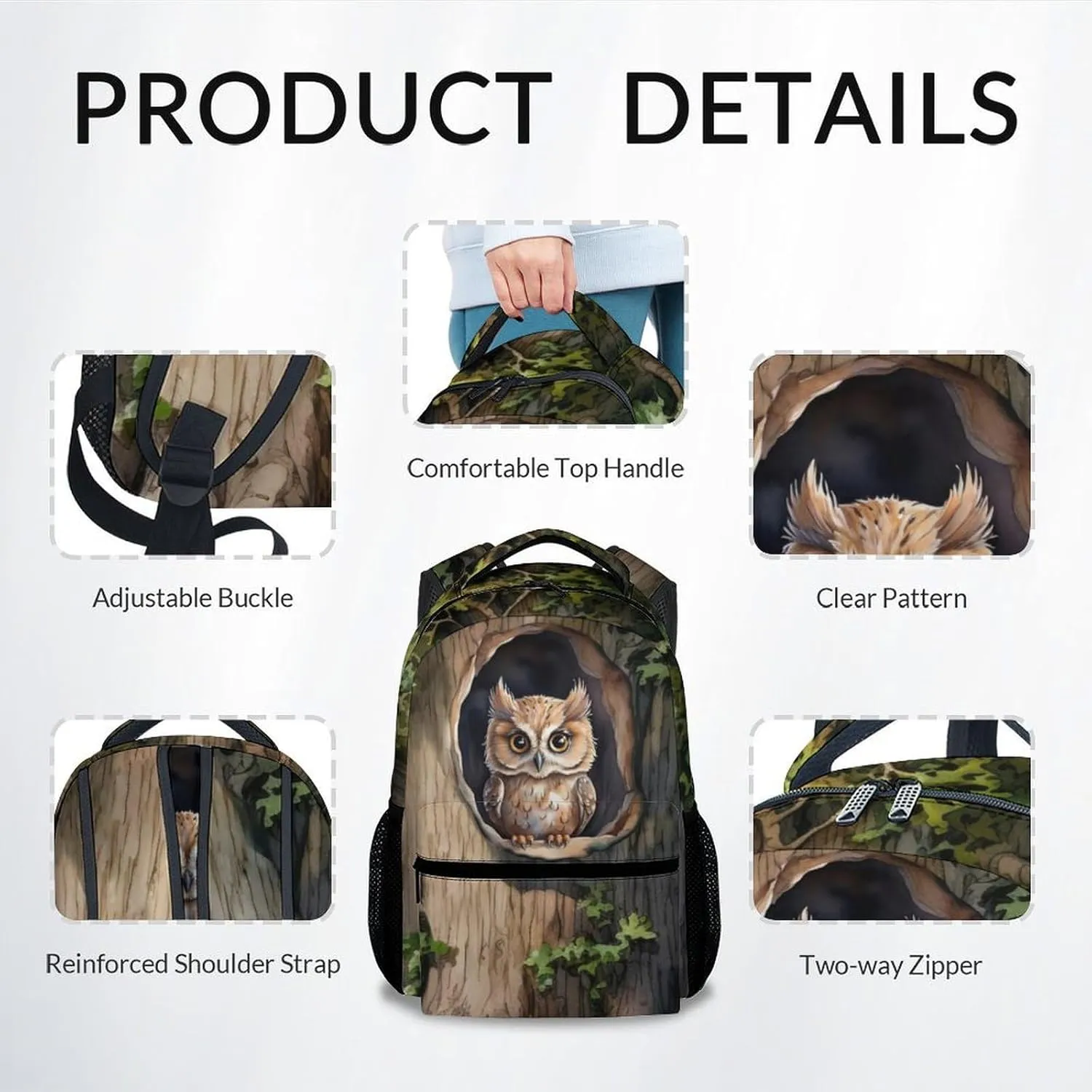 Mercuryelf Kid Backpack for Girls - 17 Inch School Backpack with Large Capacity, Lightweight - Brown Durable Owl Bookbag for School, Travel and Camp