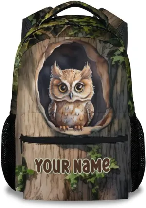 Mercuryelf Kid Backpack for Girls - 17 Inch School Backpack with Large Capacity, Lightweight - Custom Brown Durable Owl Bookbag for School, Travel and Camp